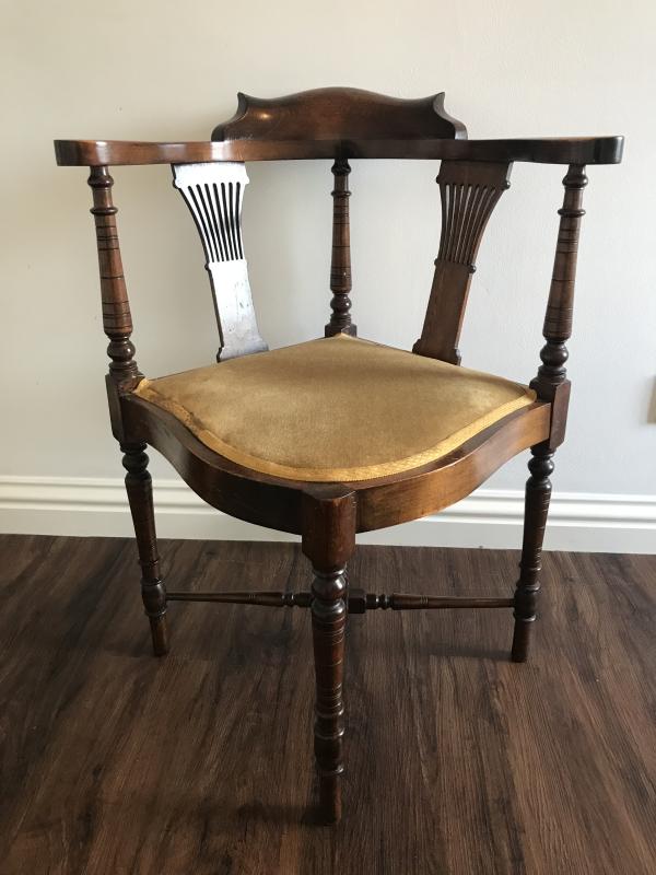 Victorian oak corner chair .