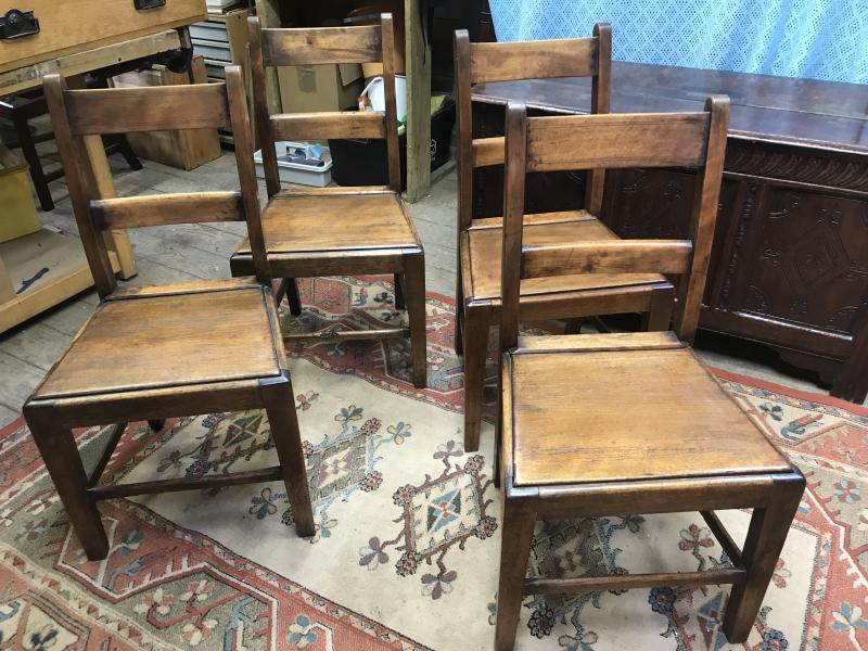 Set of 4 Georgian oak & fruitwood dining chairs .