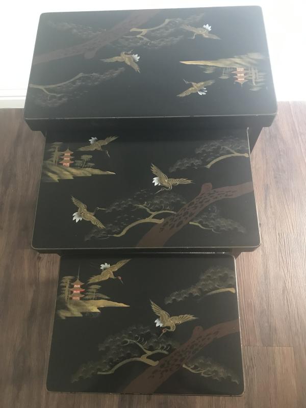 Vintage black lacquered Japanese nesting tables.
