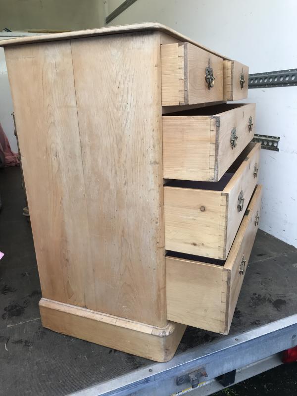 Large Victorian stripped pine chest of drawers.