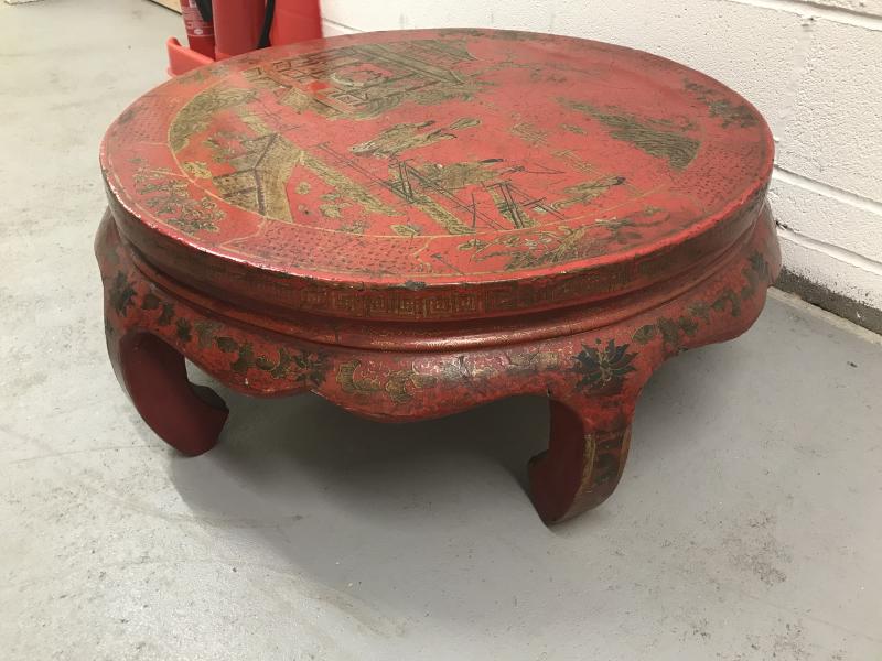 19th century Red  lacquered Chinese low table .